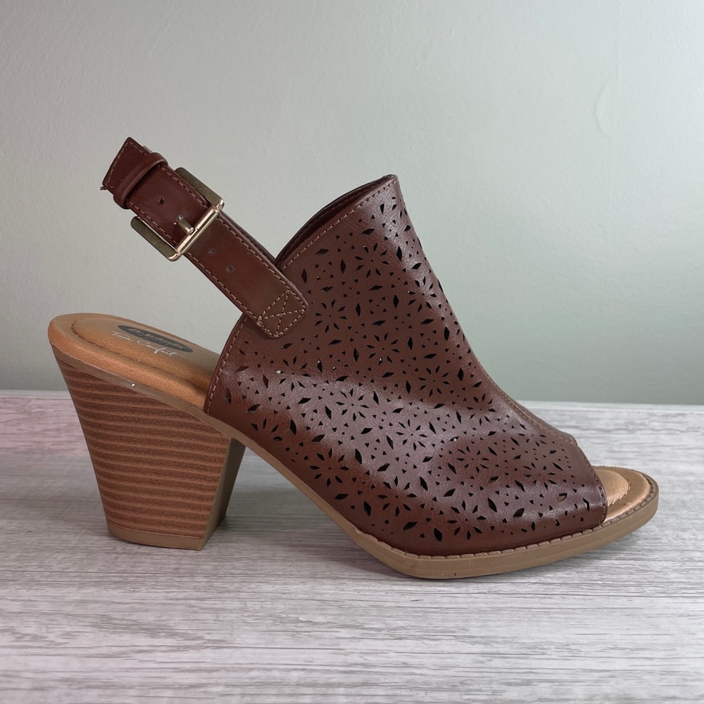 Like New! Dr. Scholl’s Littleton slingback open toe brown booties sz 9